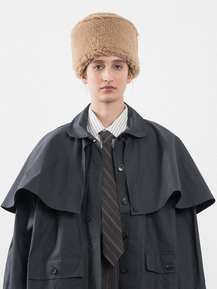 TAN LEATHER BACK CURLY HAIR PILLBOX HAT