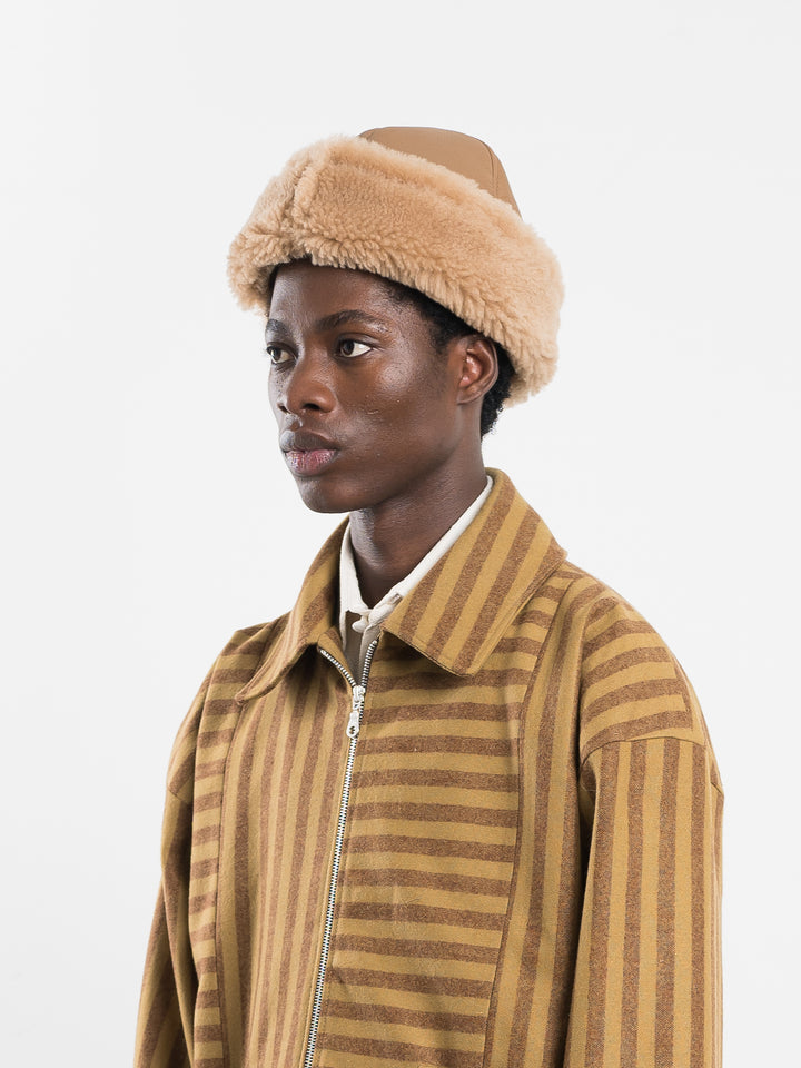 LEATHER BACK CURLY HAIR SHEEPSKIN CAP