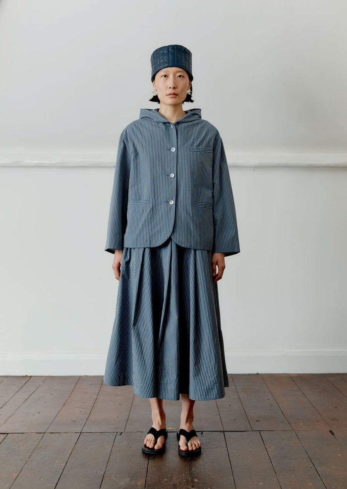 Japanese Washed Typewriter Cotton Reeva Hooded Shirt