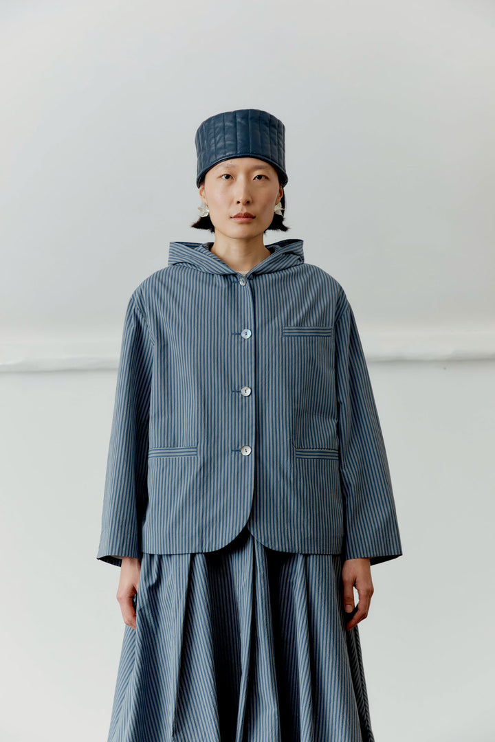 JAPANESE WASHED TYPEWRITER COTTON REEVA HOODED SHIRT