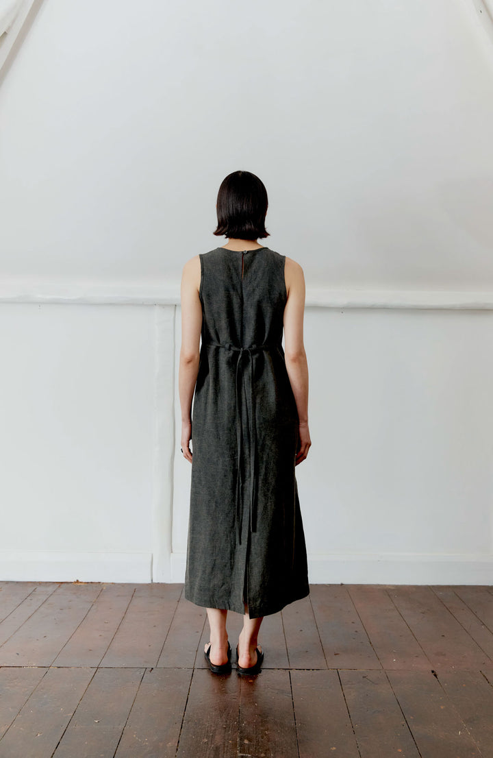 JAPANESE COTTON/LINEN DYED BACK SATIN ERIKA DRESS