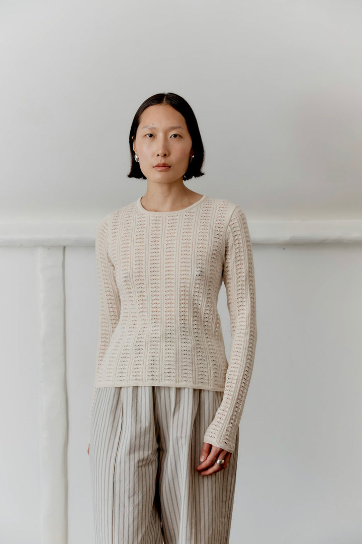 ORGANIC COMBED COTTON/CASHMERE POINTELLE LONG SLEEVE T-SHIRT