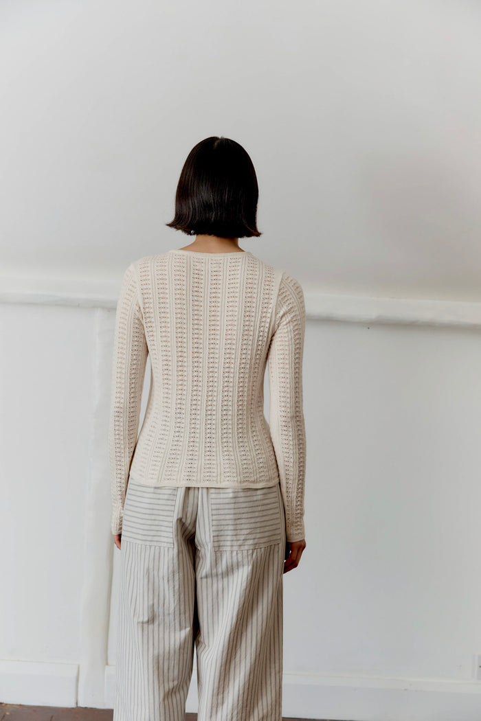 Pointelle Long Sleeve T-Shirt - Chalk