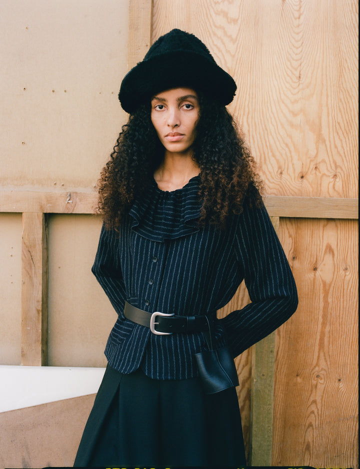 JAPANESE STRIPED BOUCLE RUFFLE LILLIE JACKET