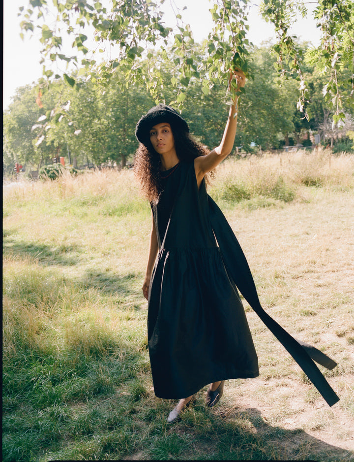 SILK DUPION GATHERED BOW-BACK ISABELLA DRESS