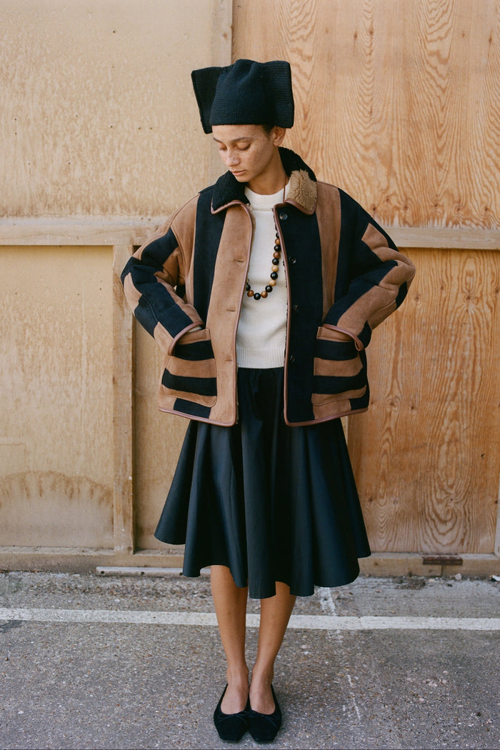 Avis Jacket - Black/Tan Striped Shearling