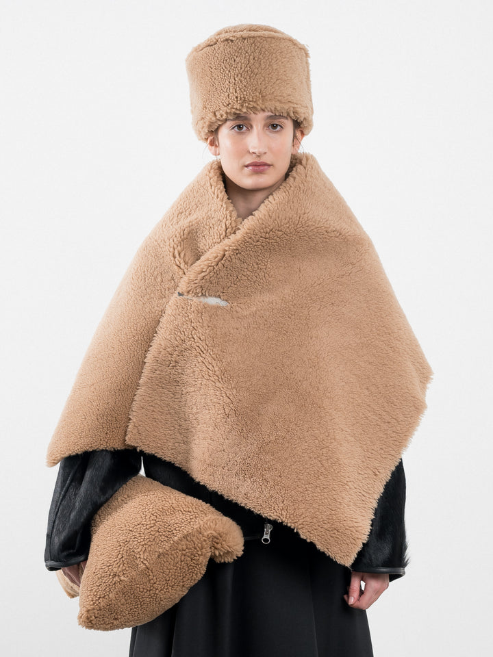 TAN LEATHER BACK CURLY SHAWL