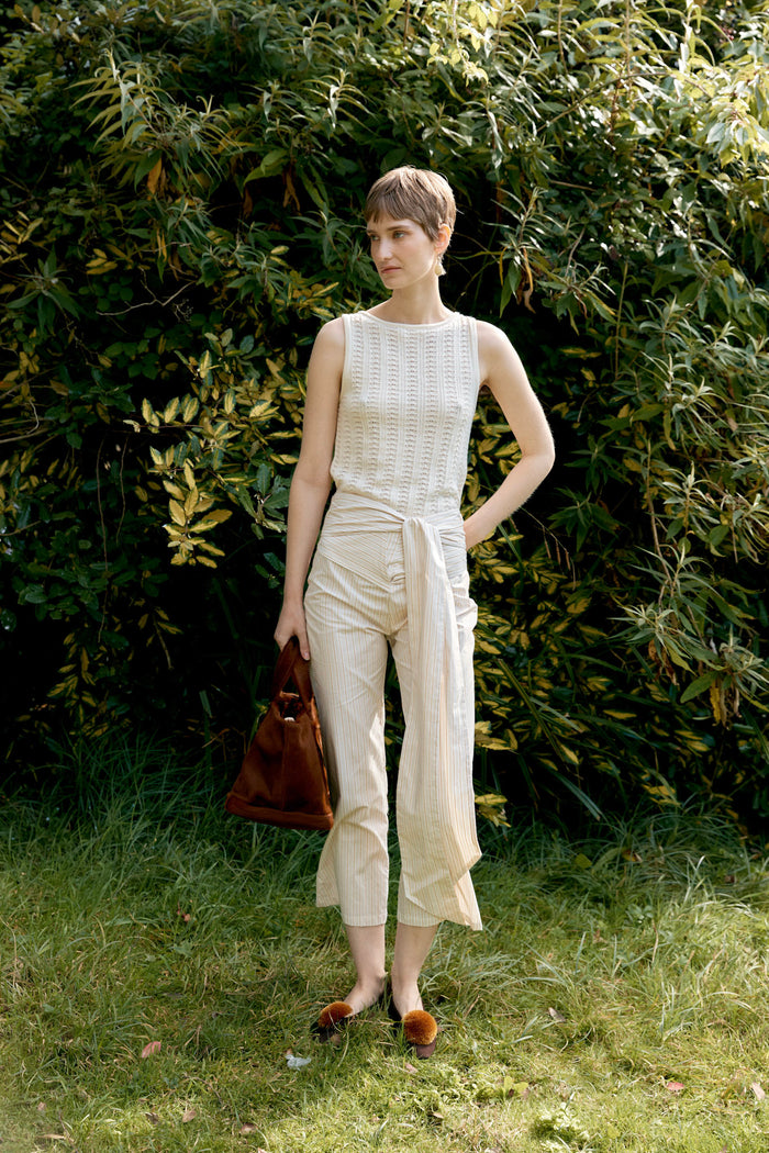 Japanese Organic Mugwasher Stripe Cotton Carmen Trouser