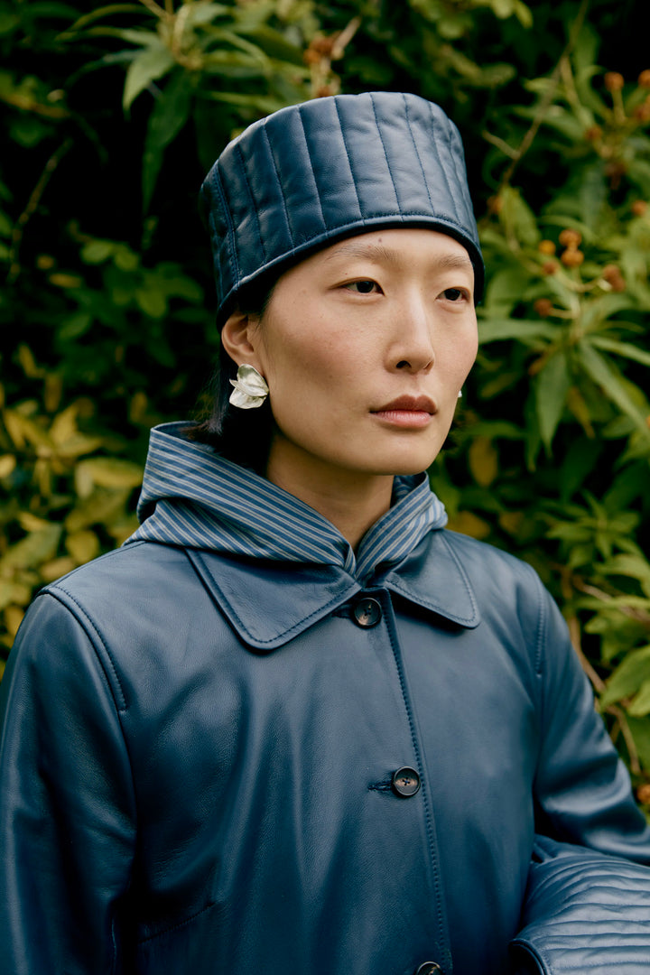 QUILTED LEATHER PILLBOX HAT