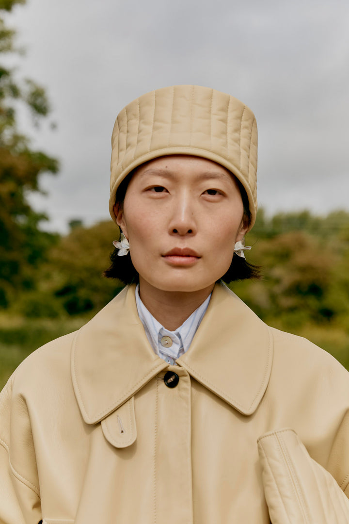 QUILTED LEATHER PILLBOX HAT