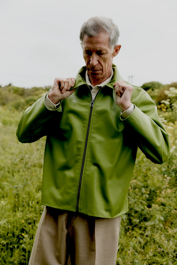 Nappa Leather Zip-Up Sandy Jacket