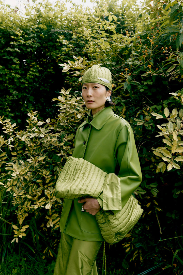 QUILTED SILK DUPION LARGE CLUTCH BAG