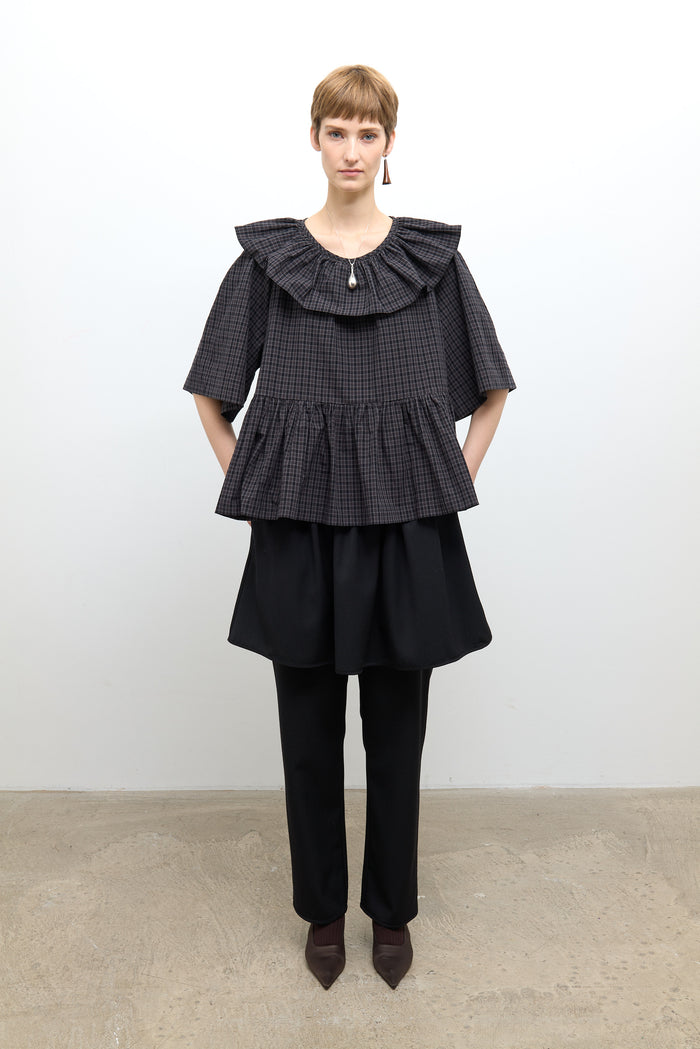Delilah Frill Top - Ink/Smoke Check