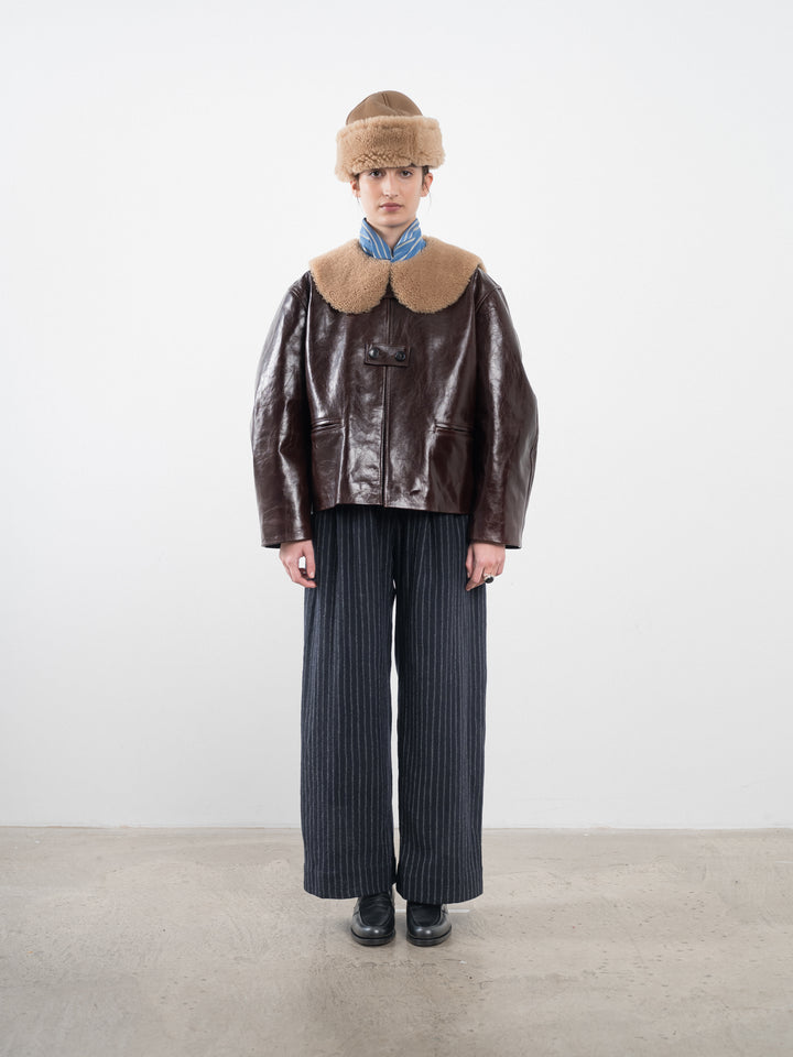 LEATHER ELLIE JACKET WITH CURLY HAIR COLLAR