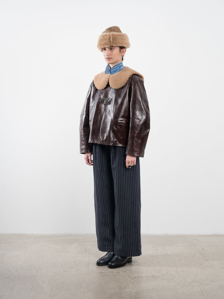 LEATHER ELLIE JACKET WITH CURLY HAIR COLLAR