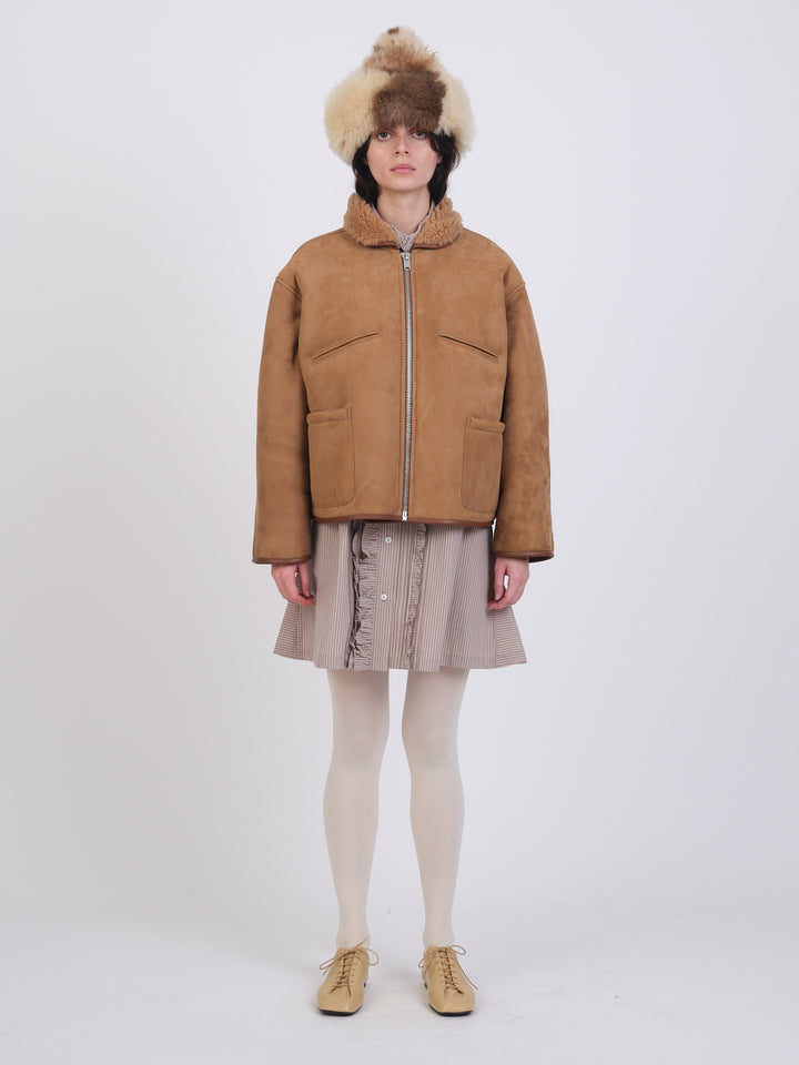 SUEDE BACK CURLY SHEEPSKIN FLYING JACKET