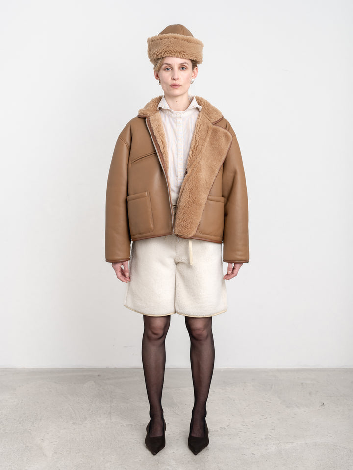 LEATHER BACK CURLY HAIR SHEEPSKIN FLYING JACKET