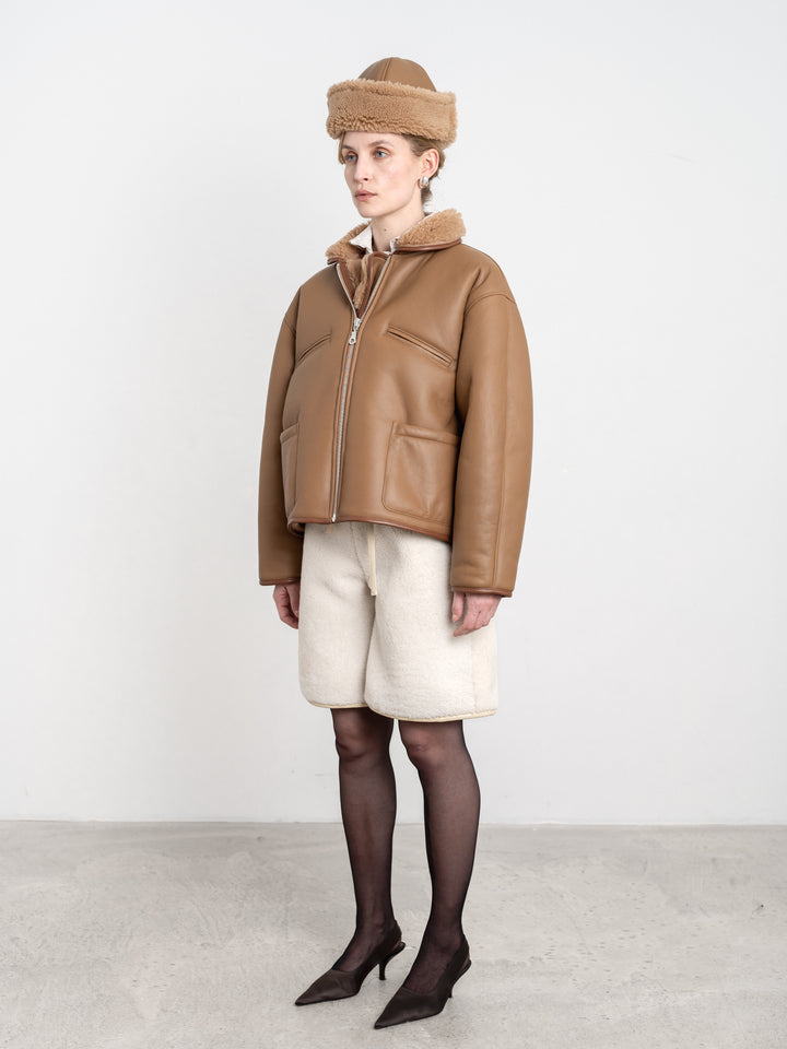 LEATHER BACK CURLY HAIR SHEEPSKIN FLYING JACKET