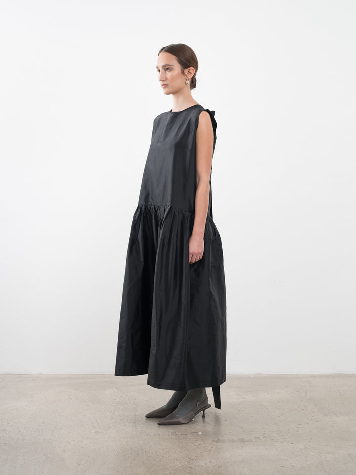 SILK DUPION GATHERED BOW-BACK ISABELLA DRESS