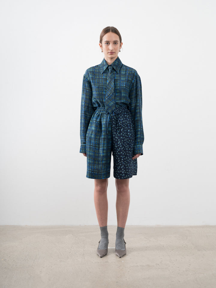 PRINTED SILK DUPION DRAWSTRING HILDA SHORT