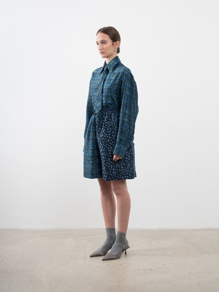 PRINTED SILK DUPION DRAWSTRING HILDA SHORT