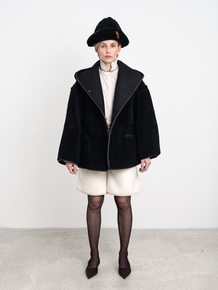 SUEDE BACK CURLY SHEEPSKIN REVERSIBLE HOLLAND COAT