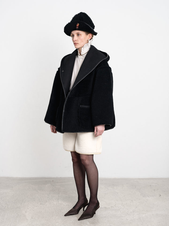 SUEDE BACK CURLY SHEEPSKIN REVERSIBLE HOLLAND COAT