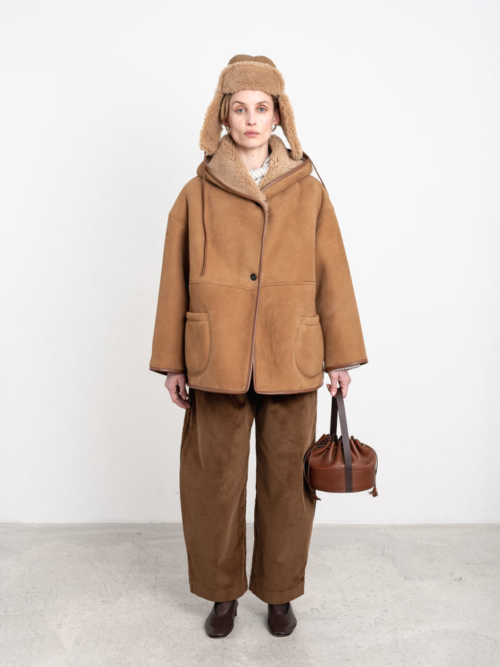 SUEDE BACK CURLY SHEEPSKIN REVERSIBLE HOLLAND COAT