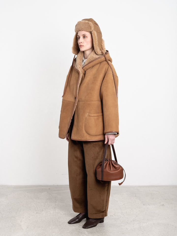SUEDE BACK CURLY SHEEPSKIN REVERSIBLE HOLLAND COAT