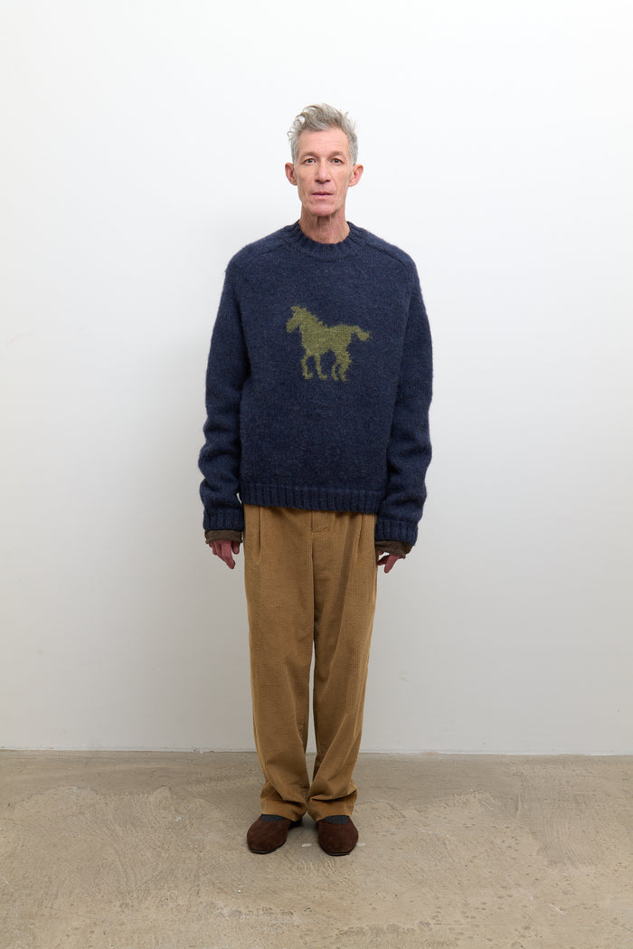 Mens Horse Jumper - Denim/Apple Wool