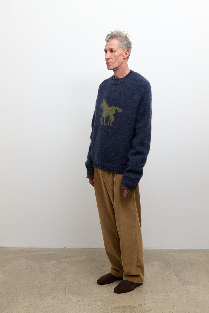 Mens Horse Jumper - Denim/Apple Wool