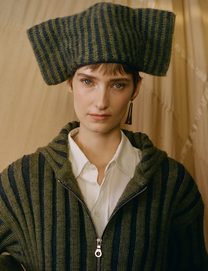 Bow Hat - Denim/Apple Wool