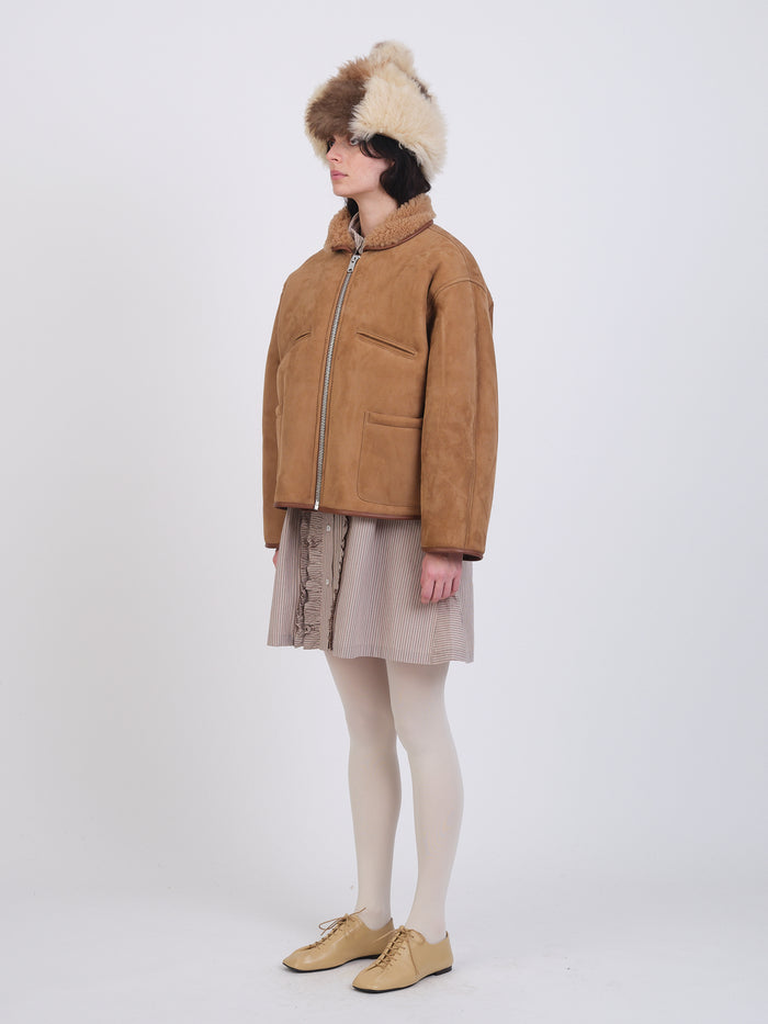 Suede Back Curly Hair Flying Jacket