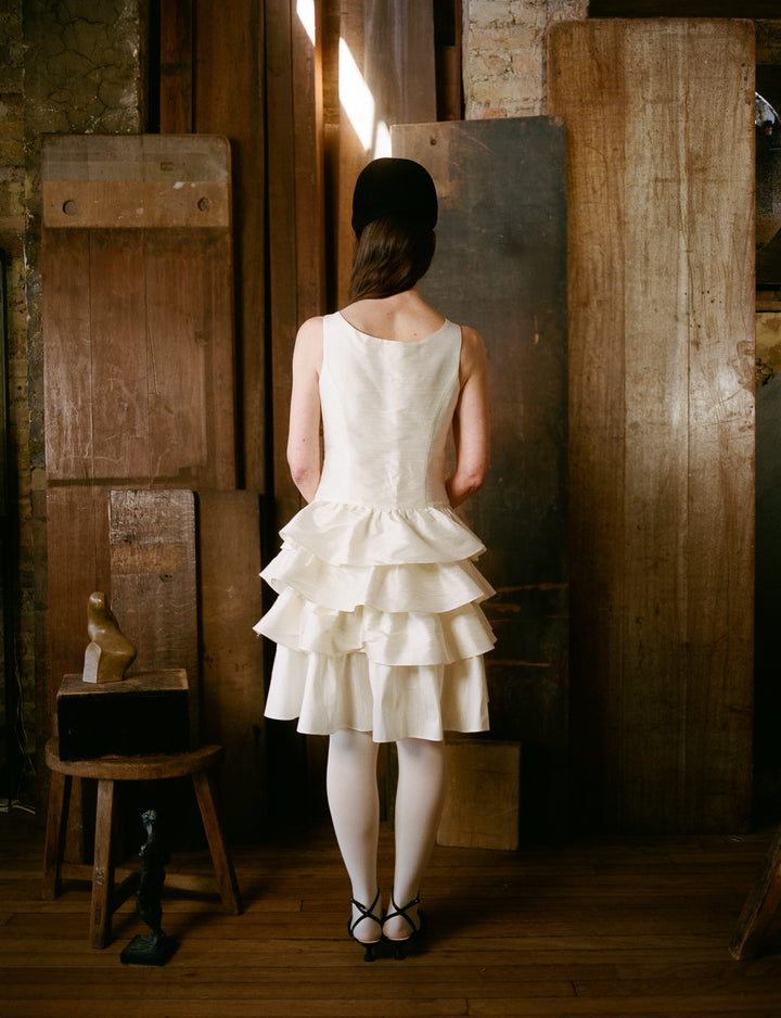LOLA DRESS - IVORY SLUBBED DUPION