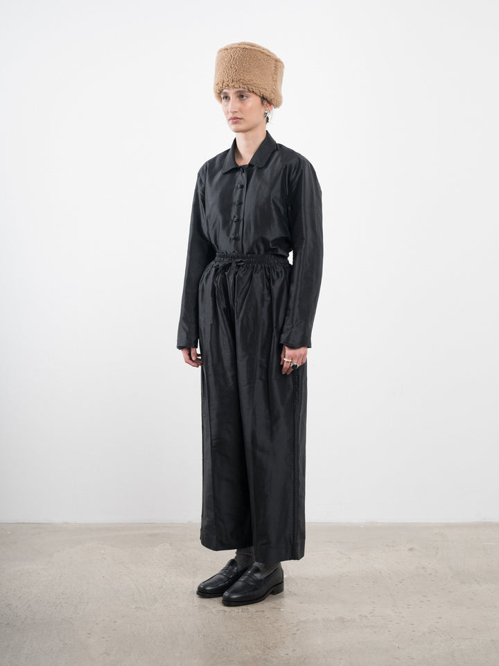 SILK DUPION DRAWSTRING LUNA TROUSER WITH TRIM