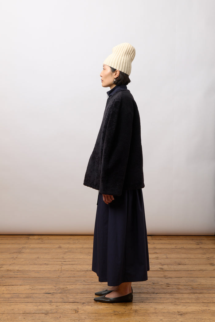 Mila Collarless Jacket - Iron Shearling