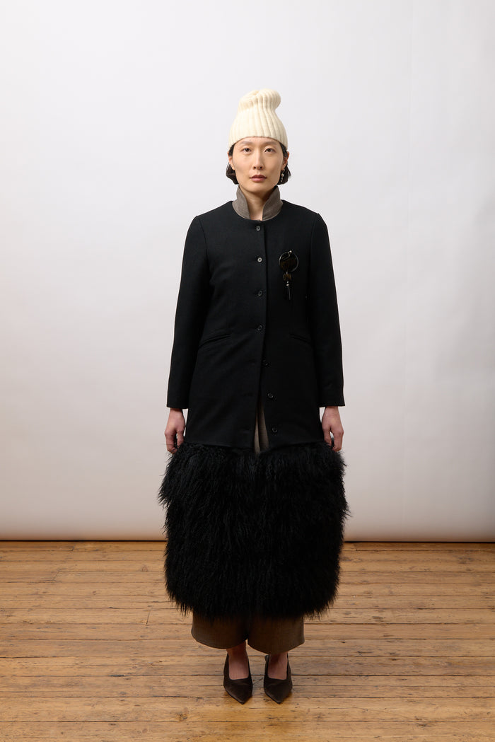 Nadia Fur Hem Jacket - Black Wool