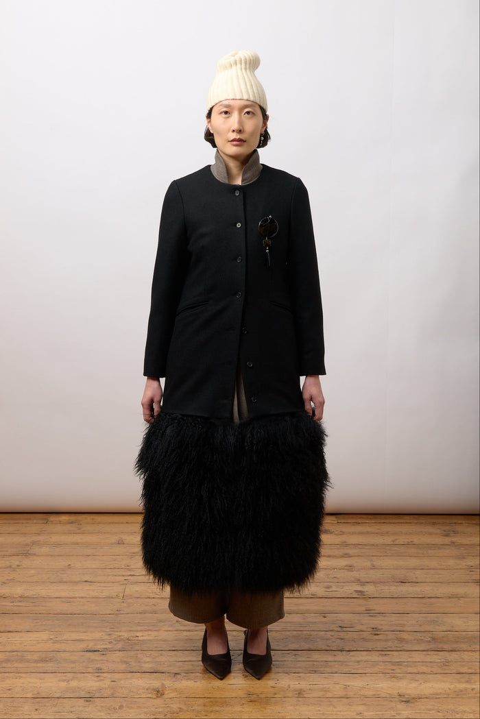 Nadia Fur Hem Jacket - Black Wool