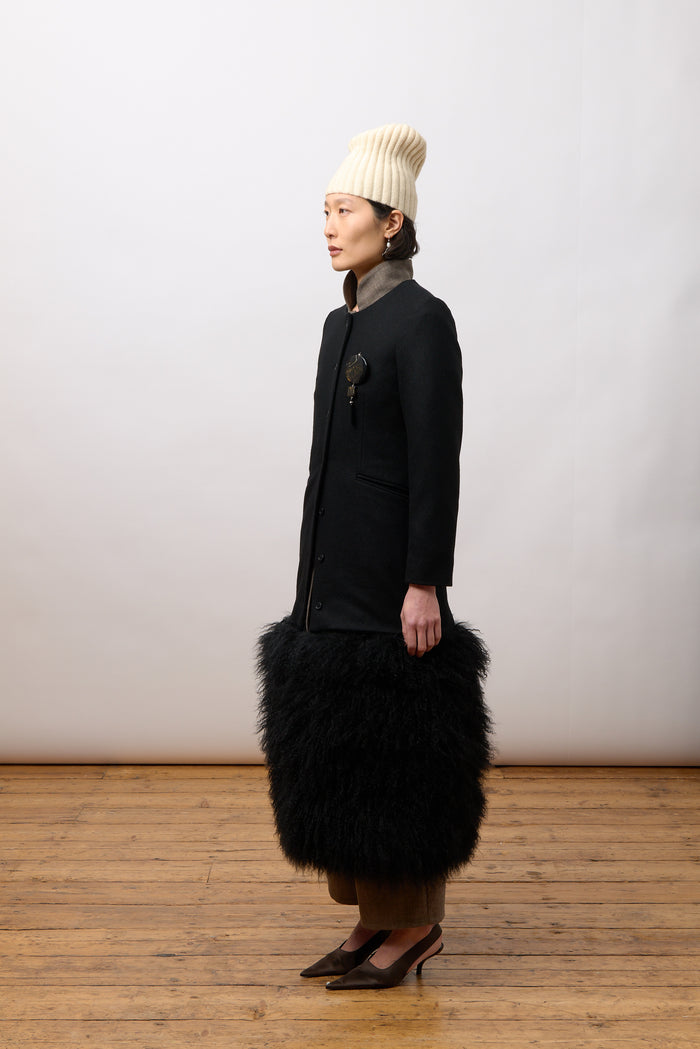 Nadia Fur Hem Jacket - Black Wool