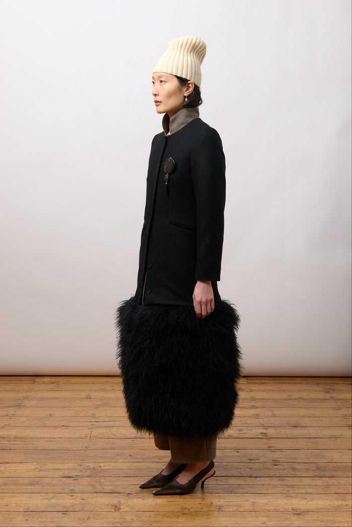 Nadia Fur Hem Jacket - Black Wool