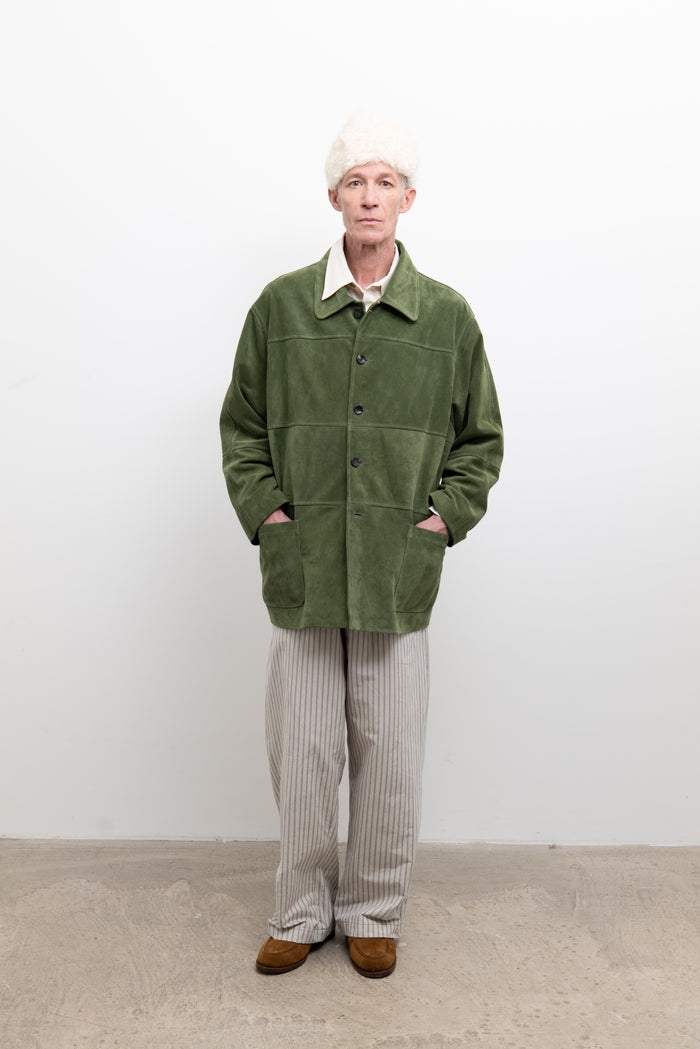 Panelled Quinn Jacket - Olive Suede