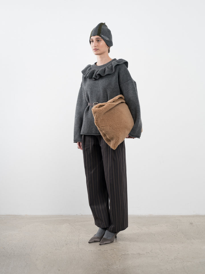 LEATHER BACK CURLY HAIR CLUTCH BAG