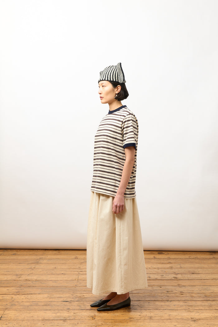 Unisex Short Sleeve T Shirt - Ecru/Navy/Ochre Stripe