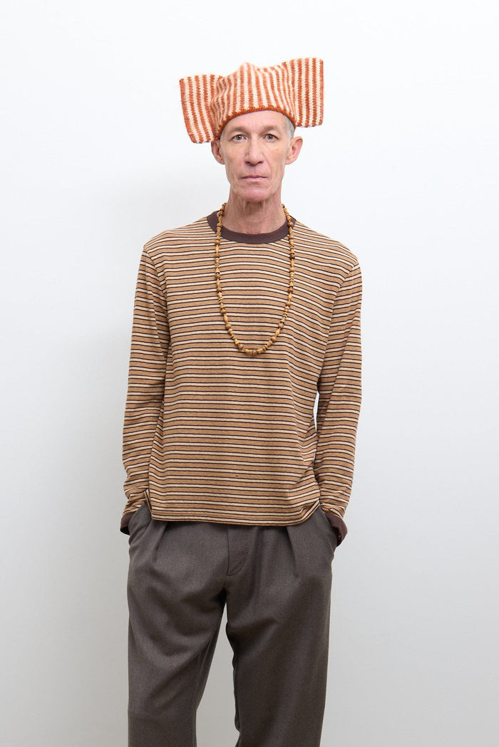 Unisex Japanese Jersey Long Sleeve T Shirt - Brown Stripe