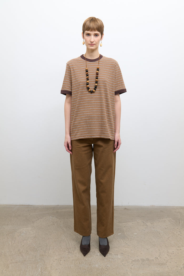 Unisex Japanese Jersey Short Sleeve T Shirt - Brown Stripe
