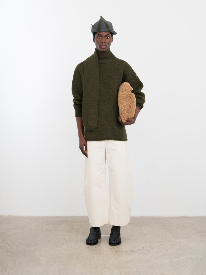 Mens Wrap Neck Pullover - Moss Wool