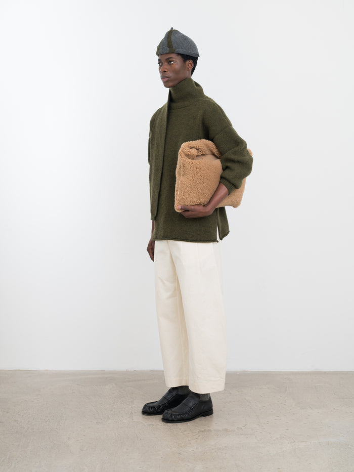 Mens Wrap Neck Pullover - Moss Wool