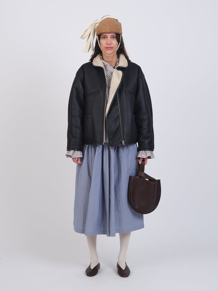 LEATHER BACK CHOCOLATE/SEAL FLYING JACKET