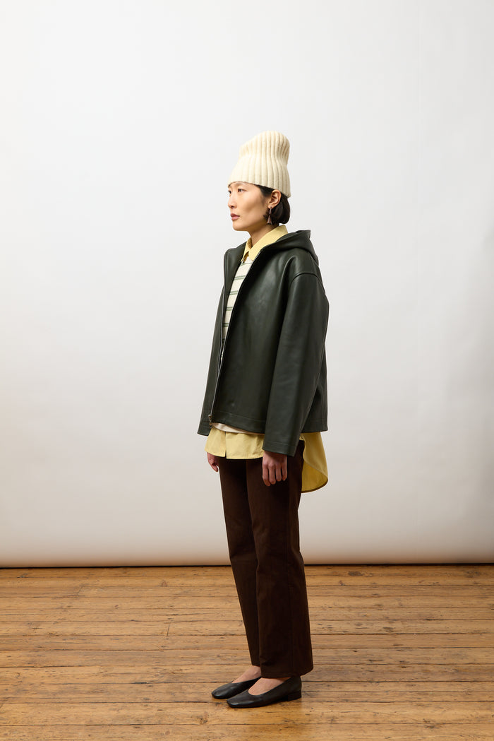 Zip-Up Hoodie - Olive Leather