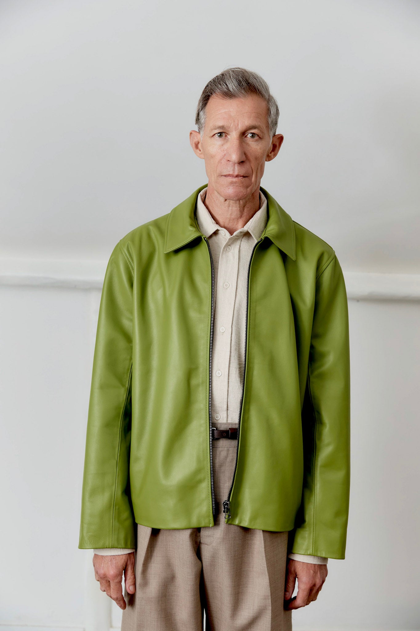 Nappa Leather Zip-Up Sandy Jacket